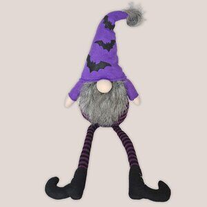 Halloween Gnome with Purple and Black Stripes and Bats on Hat
